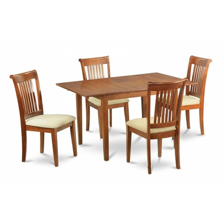 East West Furniture 5 Piece Small Kitchen Table Set Table With Leaf and 4 Dining Room Chairs PSPO5-SBR-C